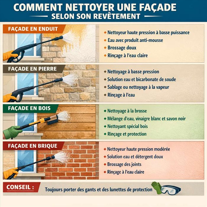 Comment nettoyer une façade selon son revêtement ?